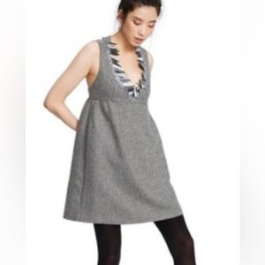 Anna Sui Sz XL Gray Tweed Halter Style Sleeveless Mini Dress Sequin neckline